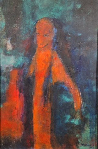 Acryl schilderij op paneel, Maya Wildevuur, Spook, 1993